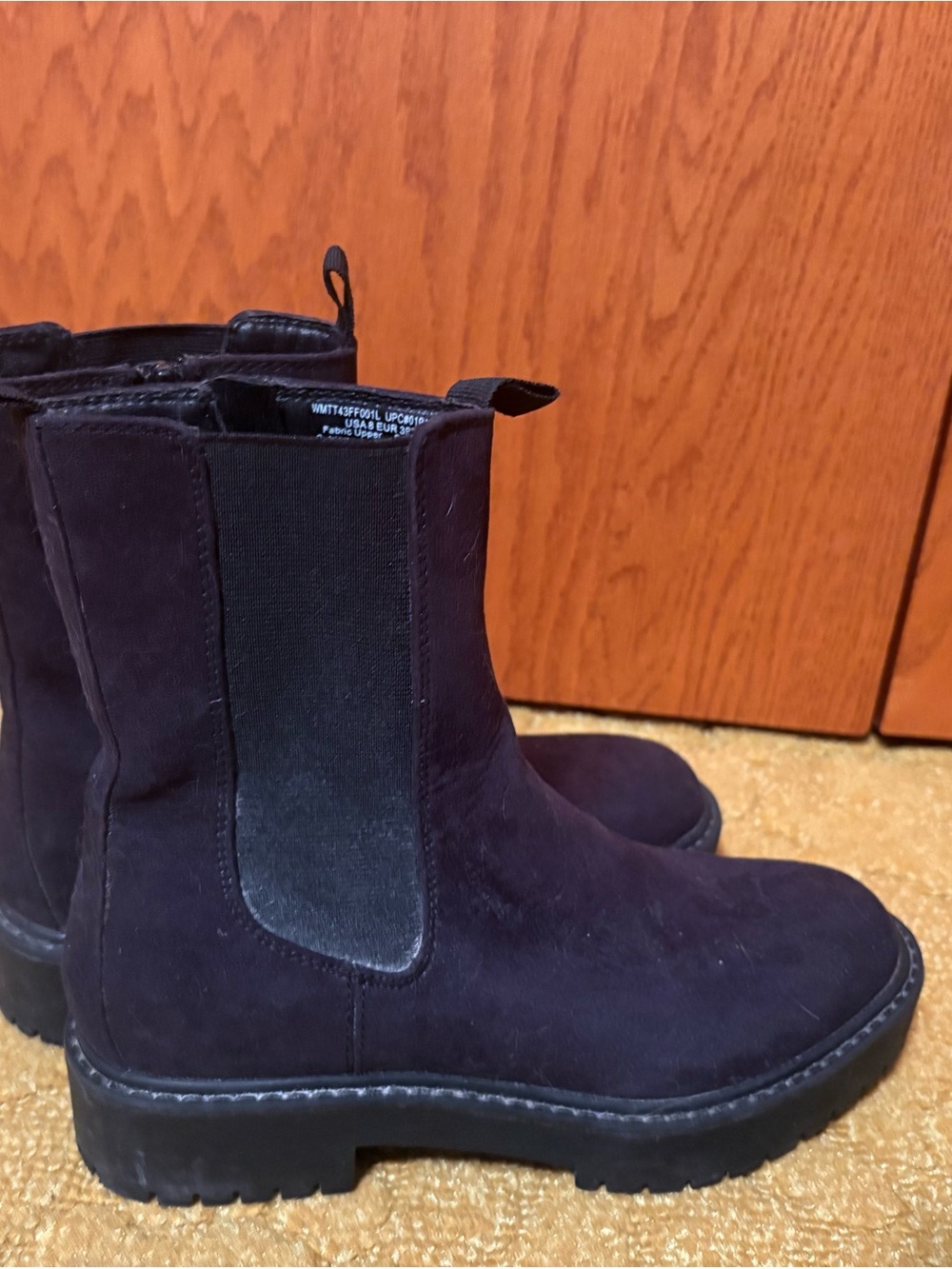 Time and Tru Black Suede Chelsea Lug Ankle Boots